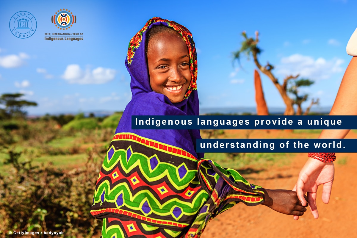 2019 International Year of Indigenous Languages United Nations campaign poster. "Indigenous languages provide a unique understanding of the world."